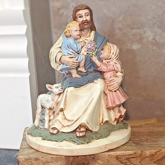 Ceramic Mold Jesus And Children Vintage Figurine - Picture 1 of 4